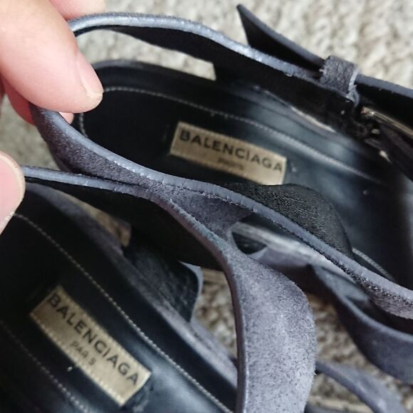 Balenciaga Grey Suede Three Strap Espadrille Wedge Sandals size 39.5 - Picture 8 of 12